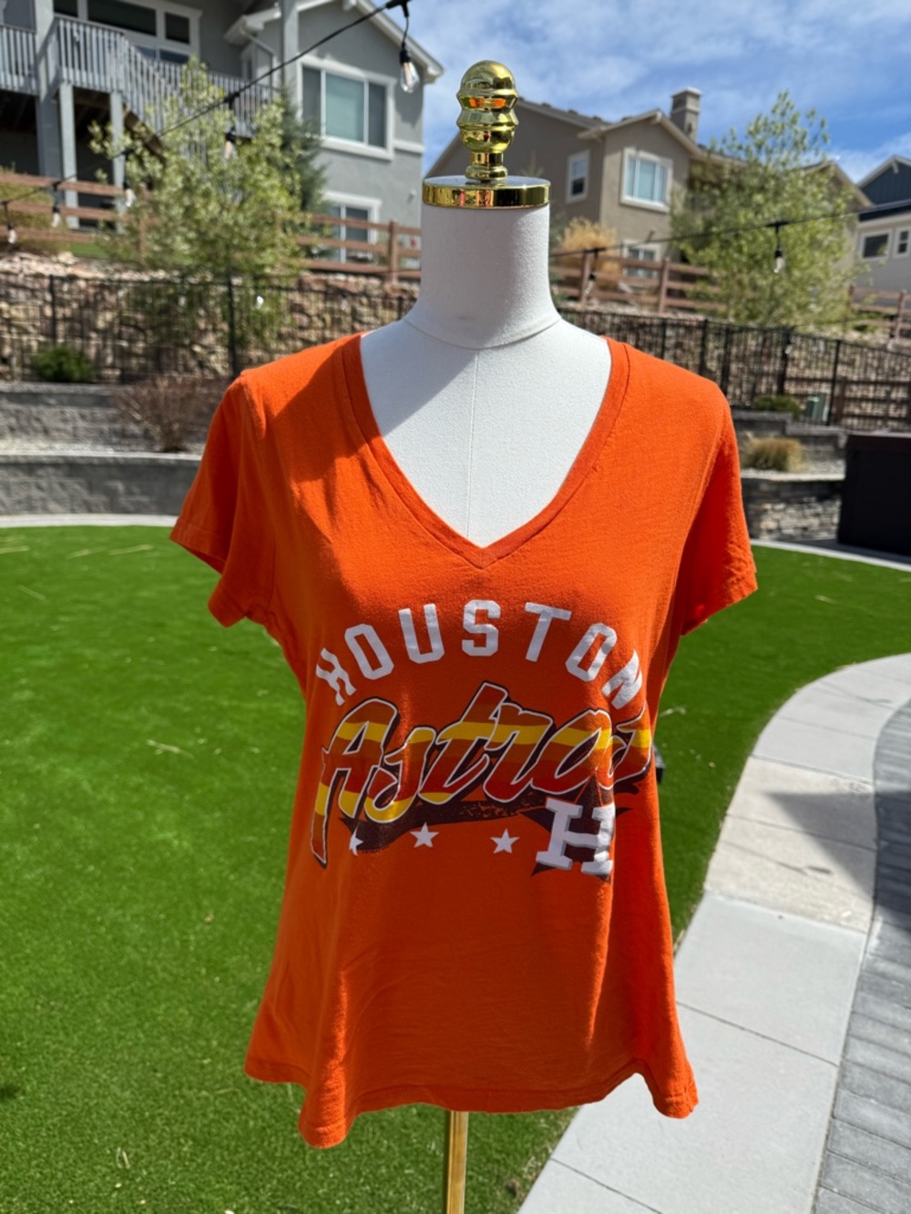 Women's Orange V-Neck Houston Astros Tee
